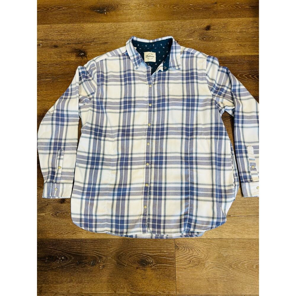 Jachs Girlfriend Blue Plaid Button Down Shirt Womens XXL Rayon Blend Pocket